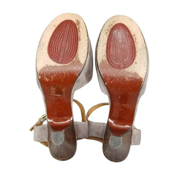 Chie Mihara Shoes Womens EU 40 US 9 Taupe Brown Suede T Strap Open Toe Heels - Picture 5 of 8